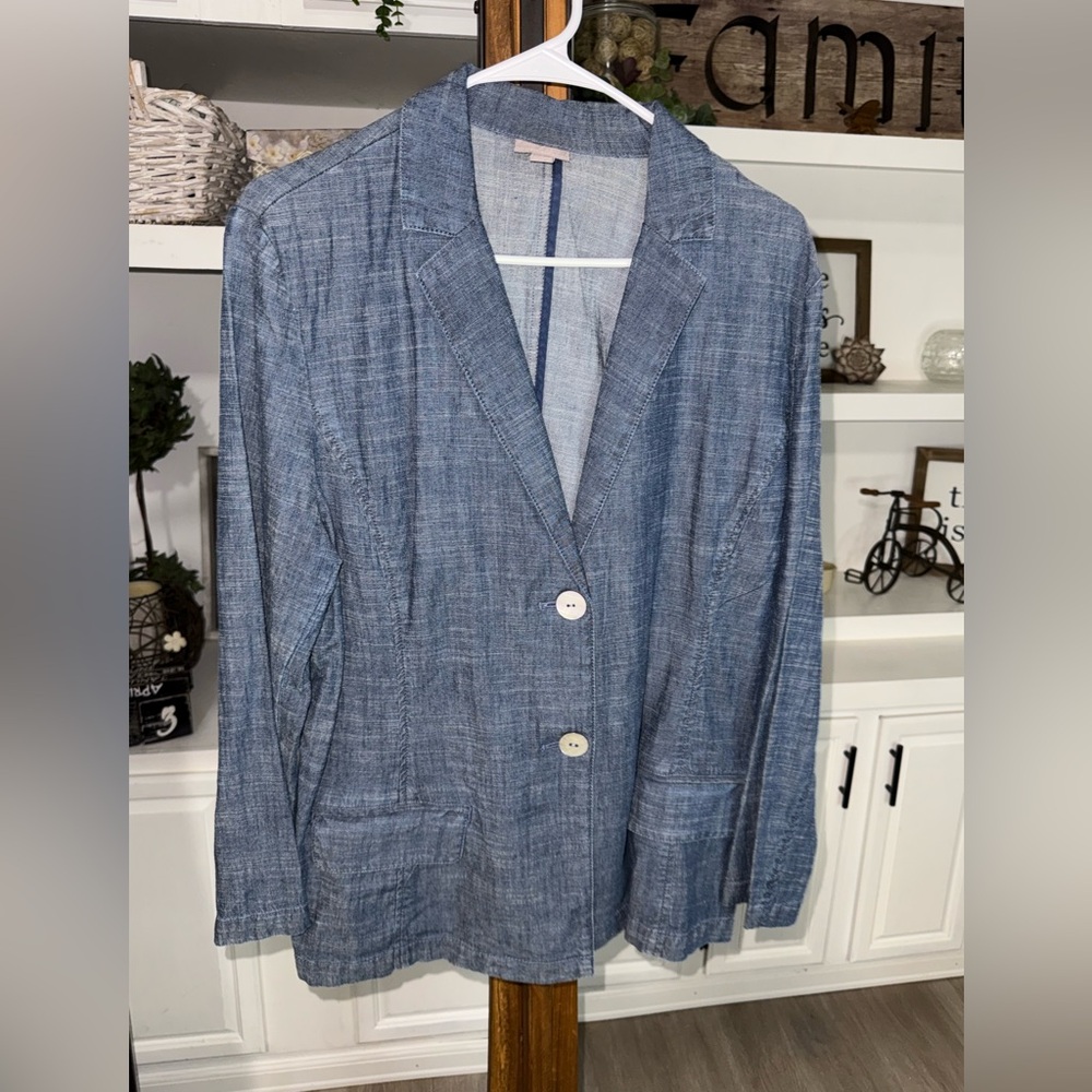 J. Jill Textured Blue Denim Like Blazer